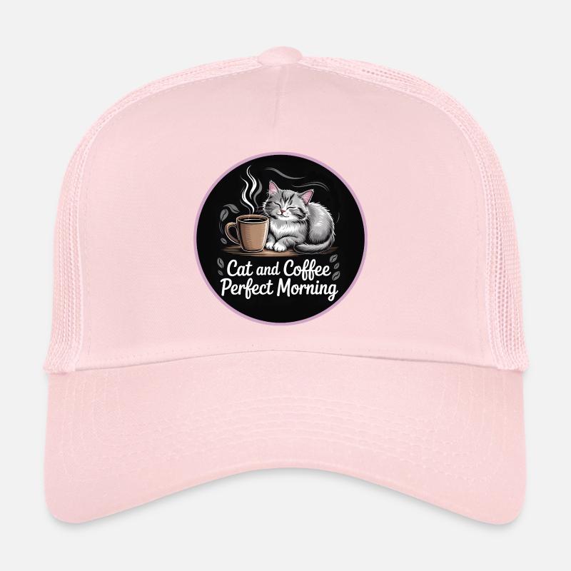 Routine matinale avec chats et café Casquette trucker 