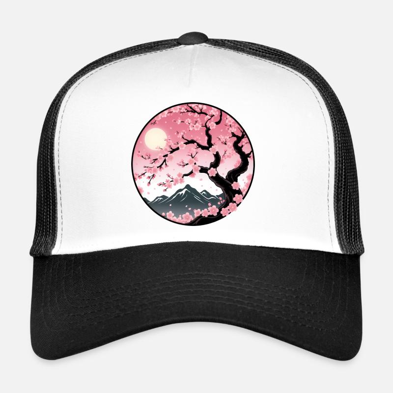 Paysage de montagne de cerisier en fleurs Casquette trucker 