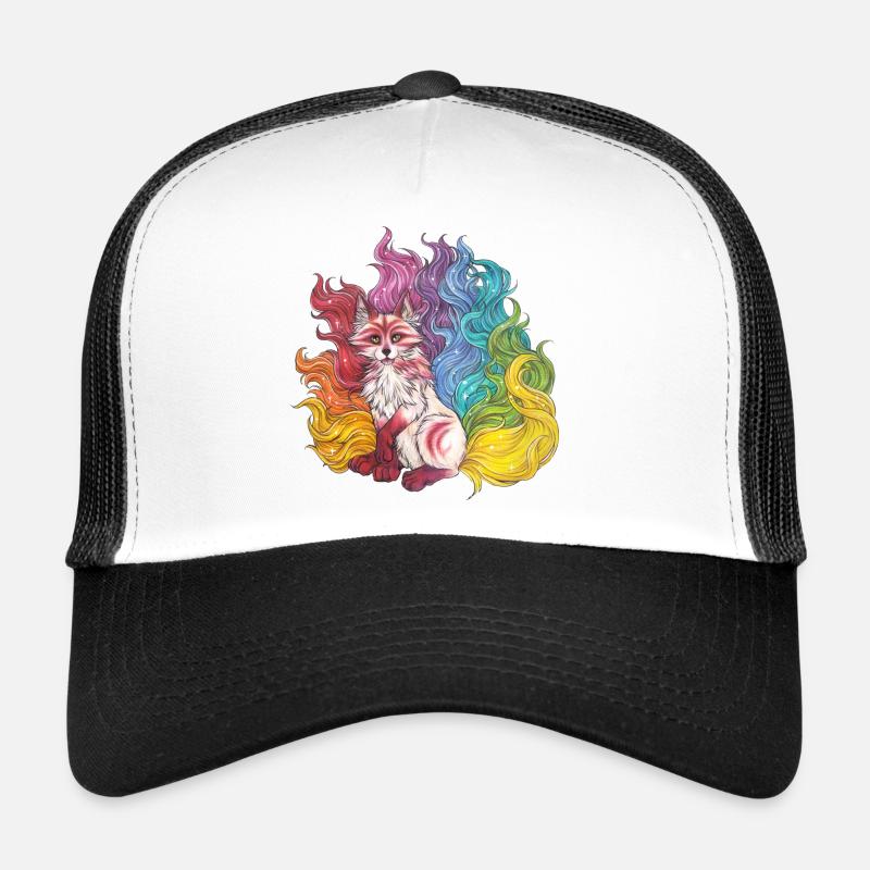 Regenbogen Kitsune mythischer Fuchs Geschenk Manga Trucker Cap