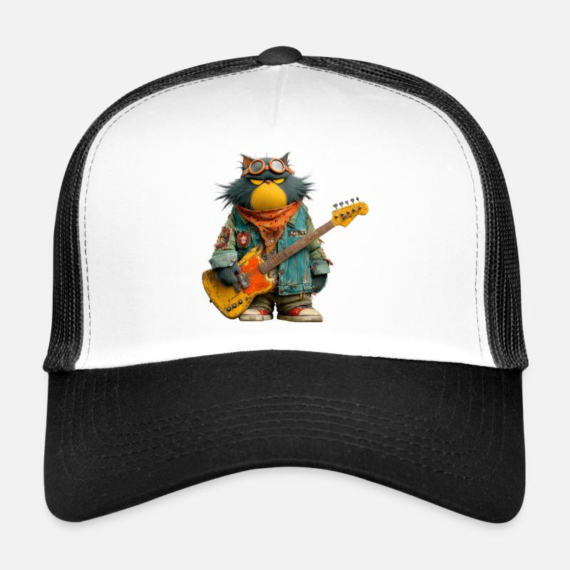 Rockiger Katzenmusiker im Retro-Style - Trucker Cap - Weiß/Schwarz