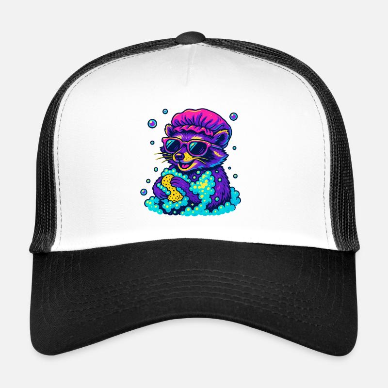 Neon Waschbär - Trucker Cap - Weiß/Schwarz