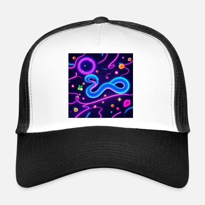 Glowing Neon Snake with Fruit Motifs Trucker Cap