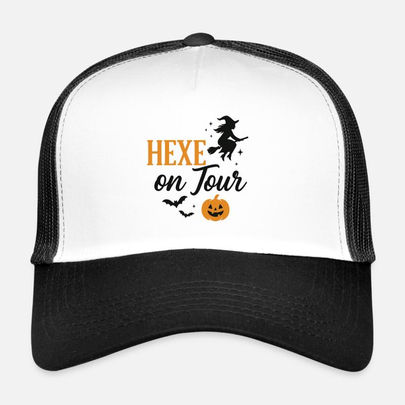 Witch on Halloween Autumn Cut Trucker Cap