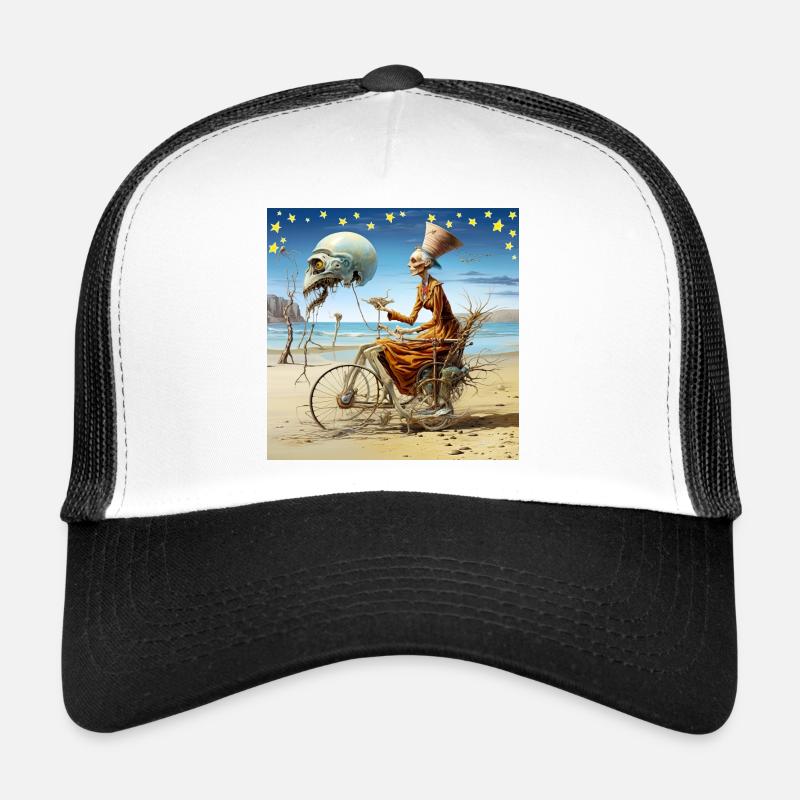 Surreal beach spirit with moonskull Halloween Trucker Cap