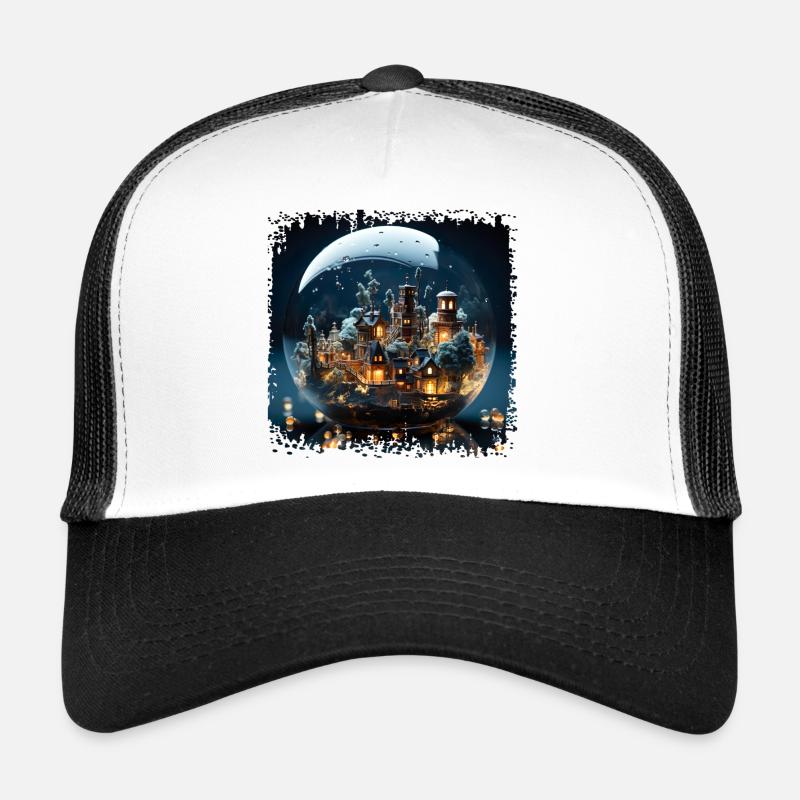 Magical winter town in a glass globe Trucker Cap
