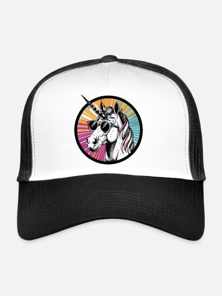 Licorne avec des lunettes de soleil - Casquette trucker  - blanc/noir - Devant