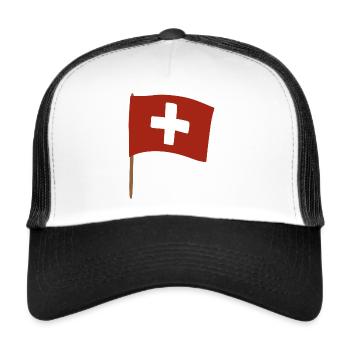 Swiss Cross Flag Design for Apparel - Trucker Cap - Weiß/Schwarz - Vorne