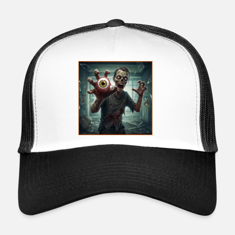 Creepy zombie with eyeball hand - Trucker Cap - white/black