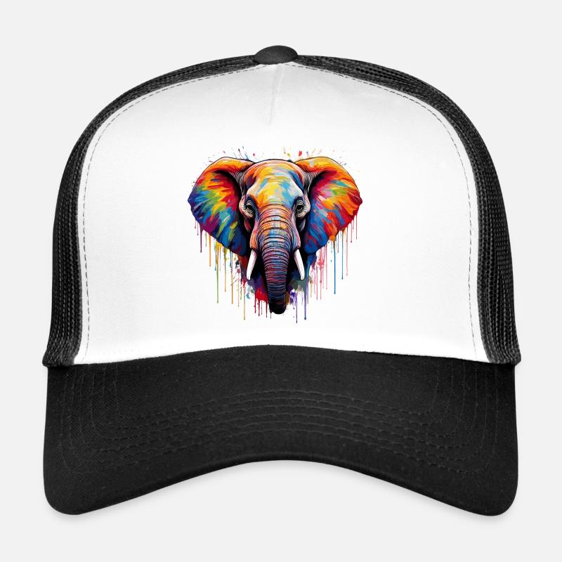 Lebendige Elefantenkunst im Farbenspiel Trucker Cap