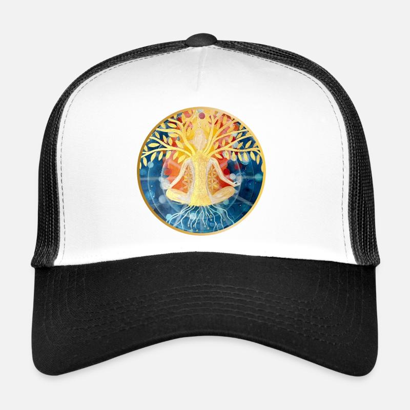 Living Tree Meditation Illustration - Trucker Cap - white/black