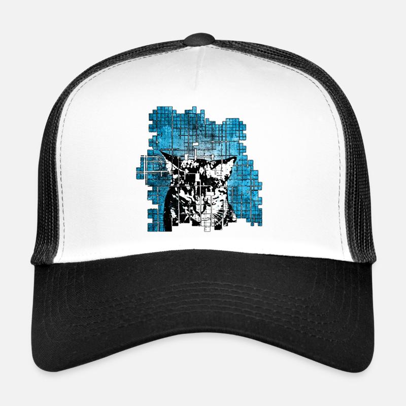 Graffiti-Stil Katzenporträt mit blauer Explosion Trucker Cap