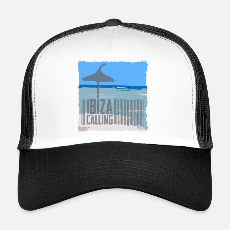 Ibiza beach setting with umbrella Trucker Cap