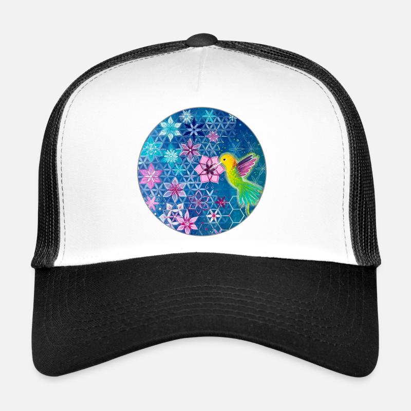 Colibri et fleurs à géométrie sacrée Casquette trucker 