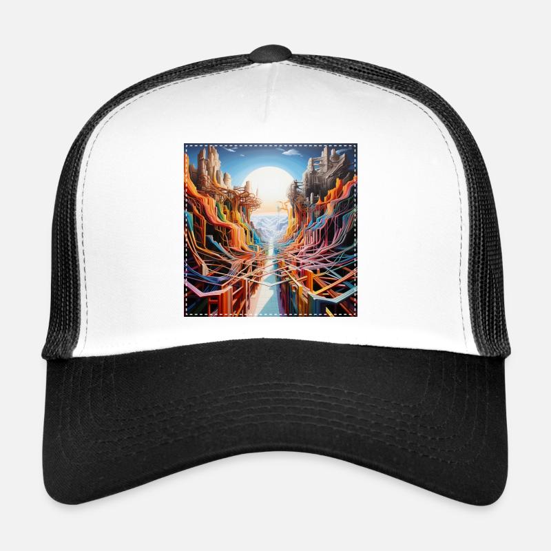 Futuristic landscape with colorful paths surreal Trucker Cap