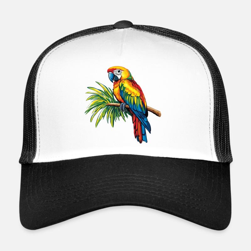 Bunter Papagei auf Zweig - Trucker Cap - Weiß/Schwarz
