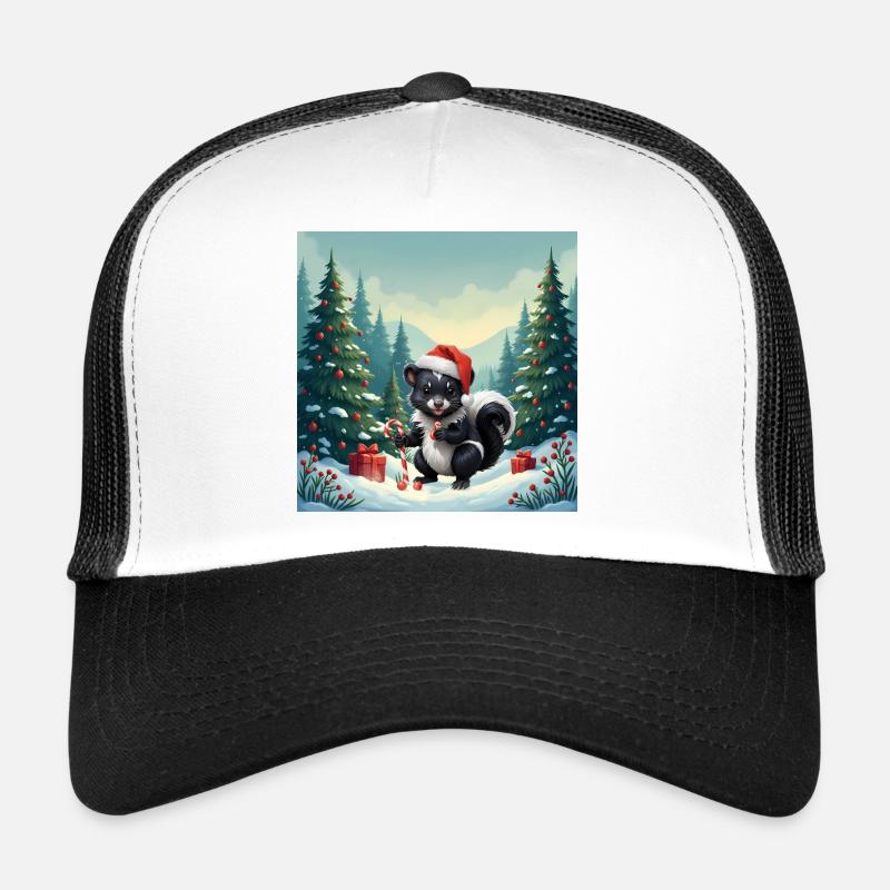 Christmas skunk in snowy forest Trucker Cap
