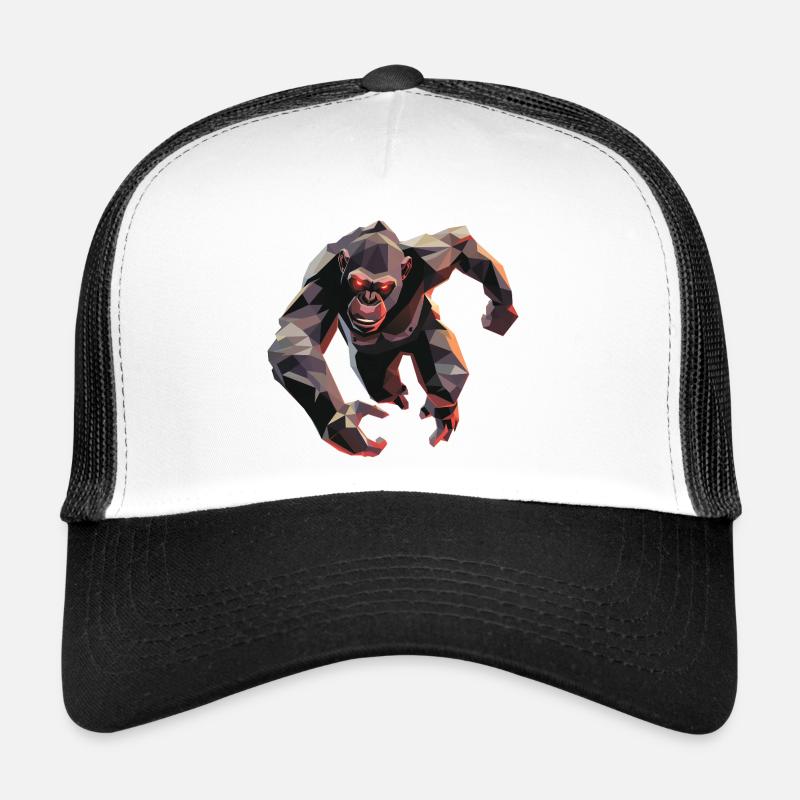 Gorille dans le style low poly - Casquette trucker  - blanc/noir