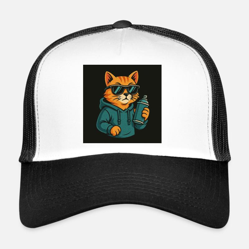 Graffiti Cat Hoodie Spray Can - Trucker Cap - white/black