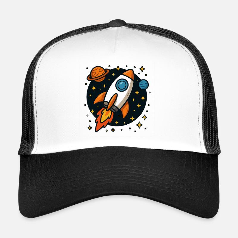 Retro space rocket in star orbit - Trucker Cap - white/black