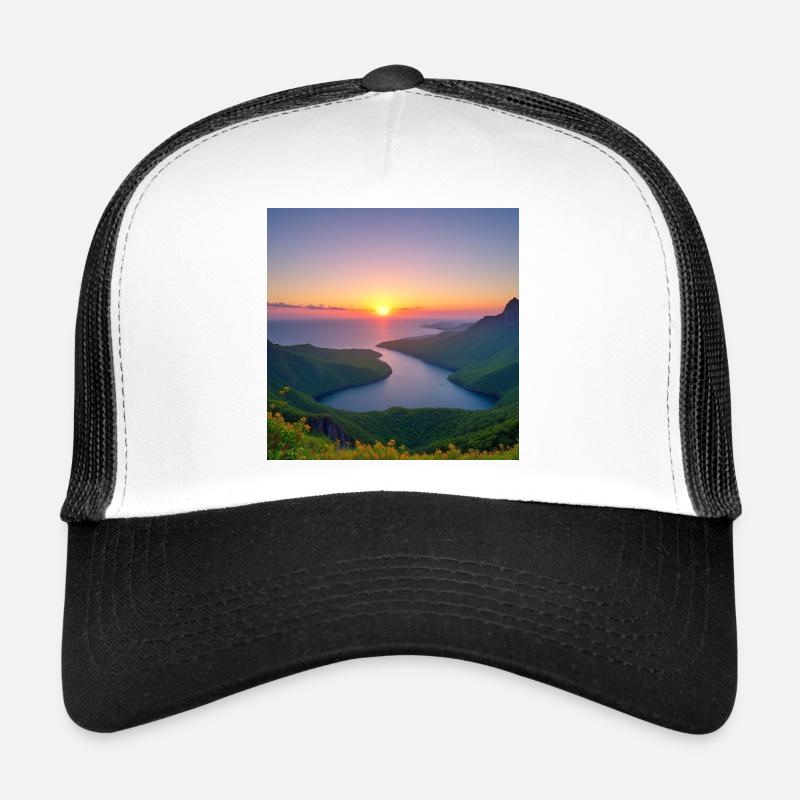 Coucher de soleil sur la vallée lacustre Casquette trucker 