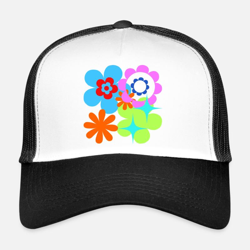 Fleurs Colorées Et Étoiles Flore Psychédélique Casquette trucker 
