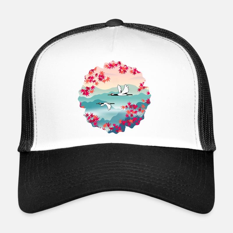 Korean Autumn – Red-crowned Cranes & Maple Trucker Cap