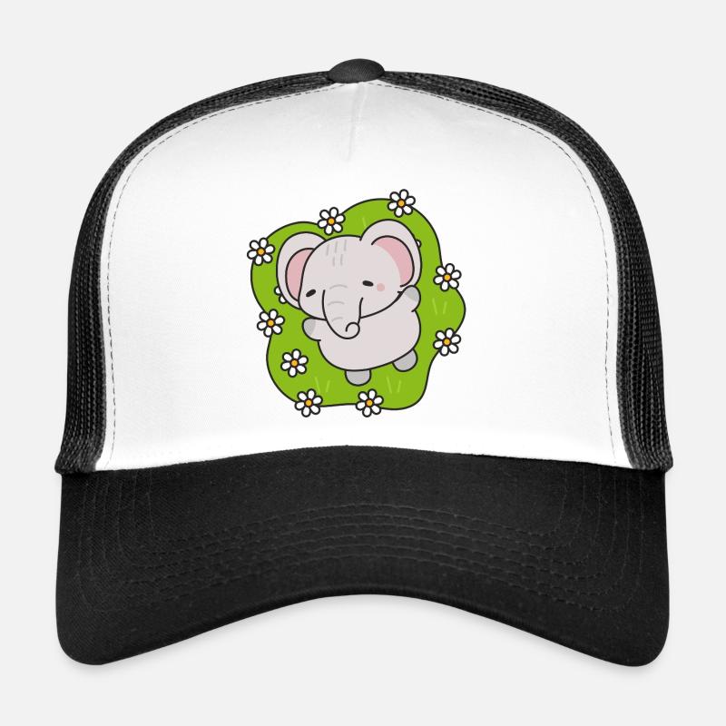 Cute Elephant with Flowers - Trucker Cap - white/black