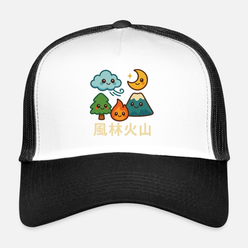 Wind, Forest, Fire, Mountain, Kawaii, Landscape - Trucker Cap - white/black