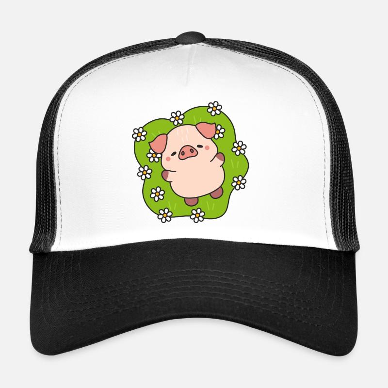 Happy flowering pig in meadow Trucker Cap
