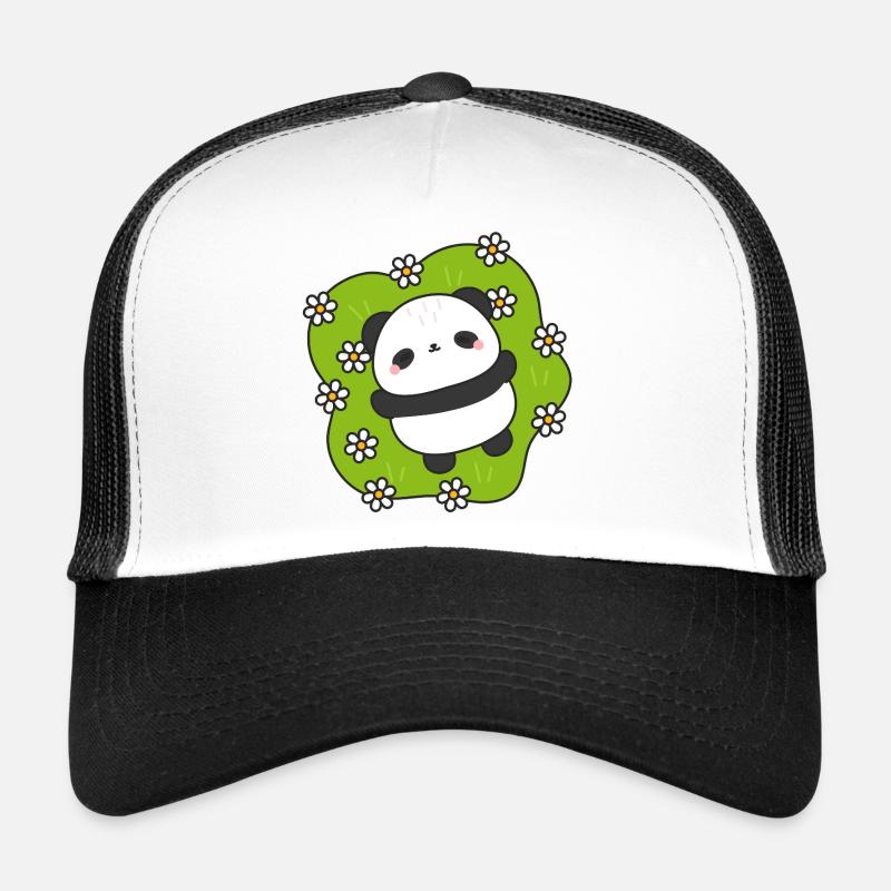 PandaGreen Geblümtes Kuscheltier - Trucker Cap - Weiß/Schwarz