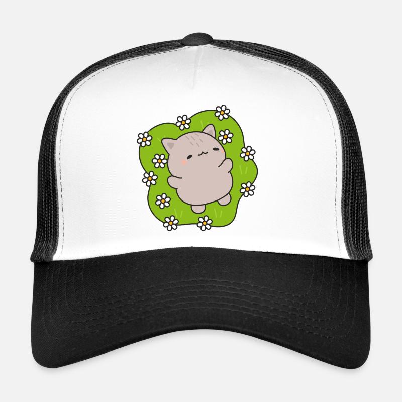 Chat mignon danse parmi des fleurs - Casquette trucker  - blanc/noir