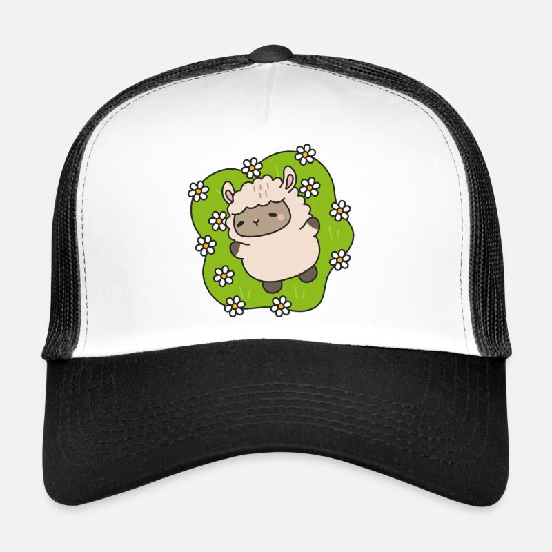 Blühendes Lamm, das zwischen Gänseblümchen tanzt - Trucker Cap - Weiß/Schwarz