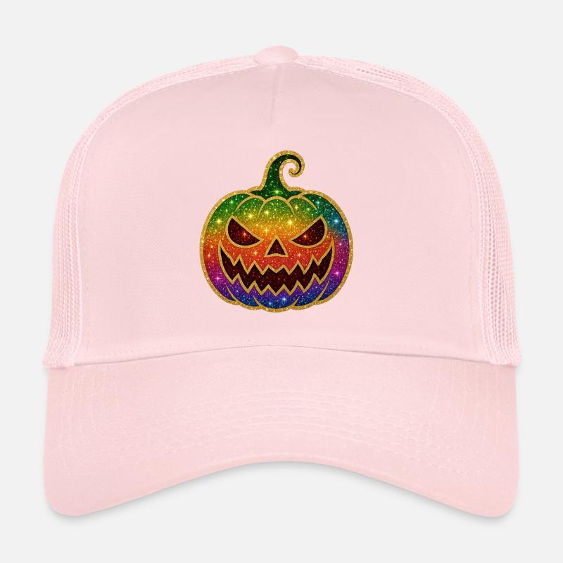 Rainbow Glitter Pumpkin Halloween Trucker Cap