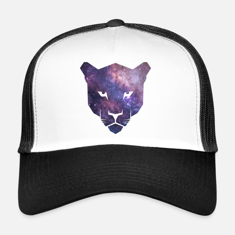 Panther silhouette with purple galaxy space Trucker Cap