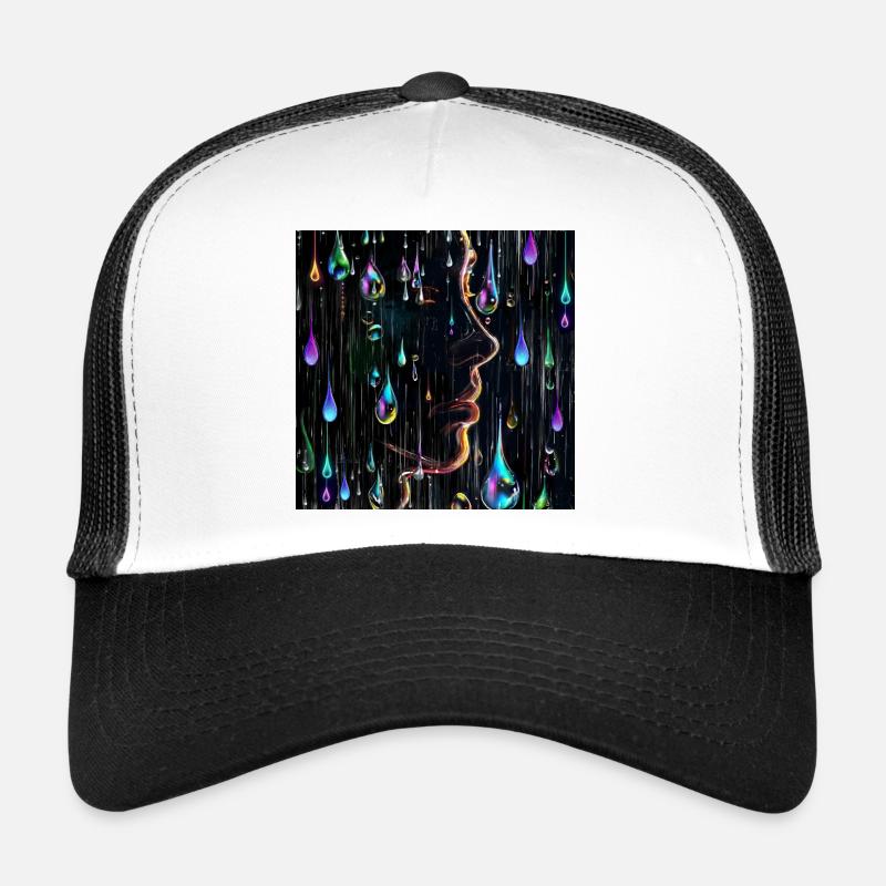 Neon Rain Portrait with Droplets Trucker Cap