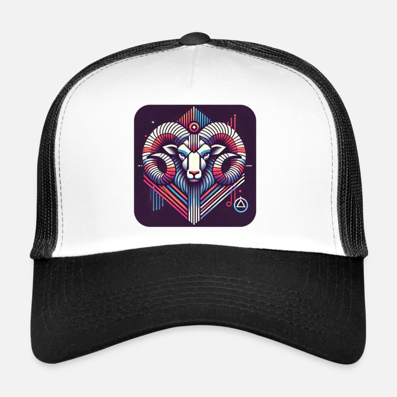 Neon Widder Ram Geometrische Linienkunst - Trucker Cap - Weiß/Schwarz