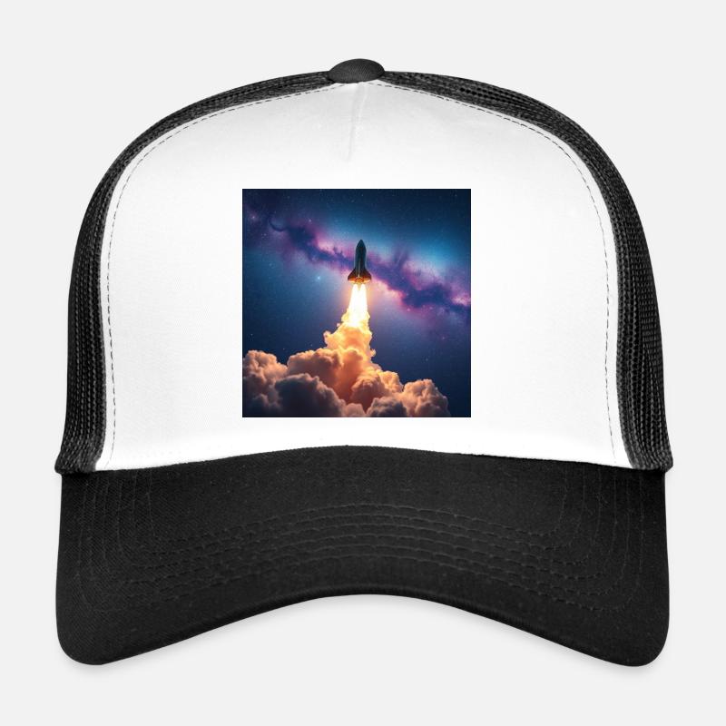 Raketensprung durch Nebelgalaxie - Trucker Cap - Weiß/Schwarz