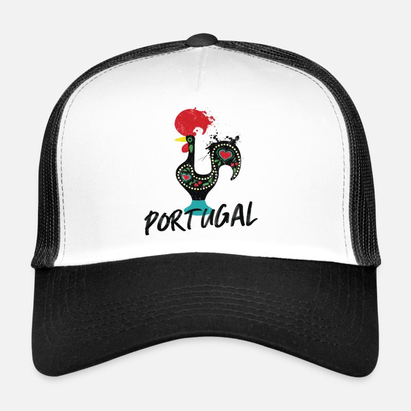 Barcelos Hahn, buntes Symbol Portugals - Trucker Cap - Weiß/Schwarz