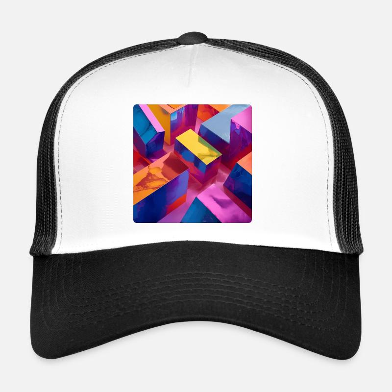 Neon 3D Blöcke bunt mit glänzendem Effekt Trucker Cap