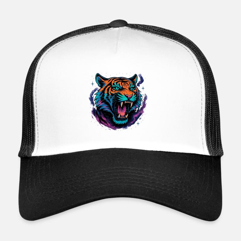Neon Tiger Rage Galaxy Design Trucker Cap