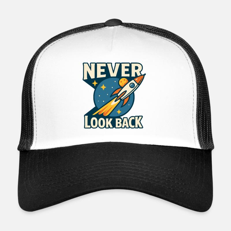 Ne regardez jamais en arrière Motif de fusée Espace rétro Casquette trucker 