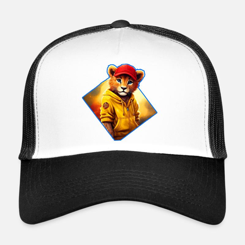 Little lion with red cap - Trucker Cap - white/black
