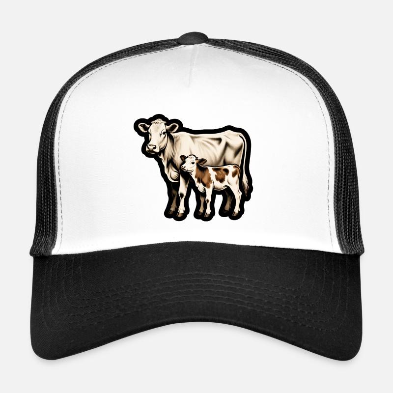 Mère vache avec veau - Illustration animale rétro Casquette trucker 