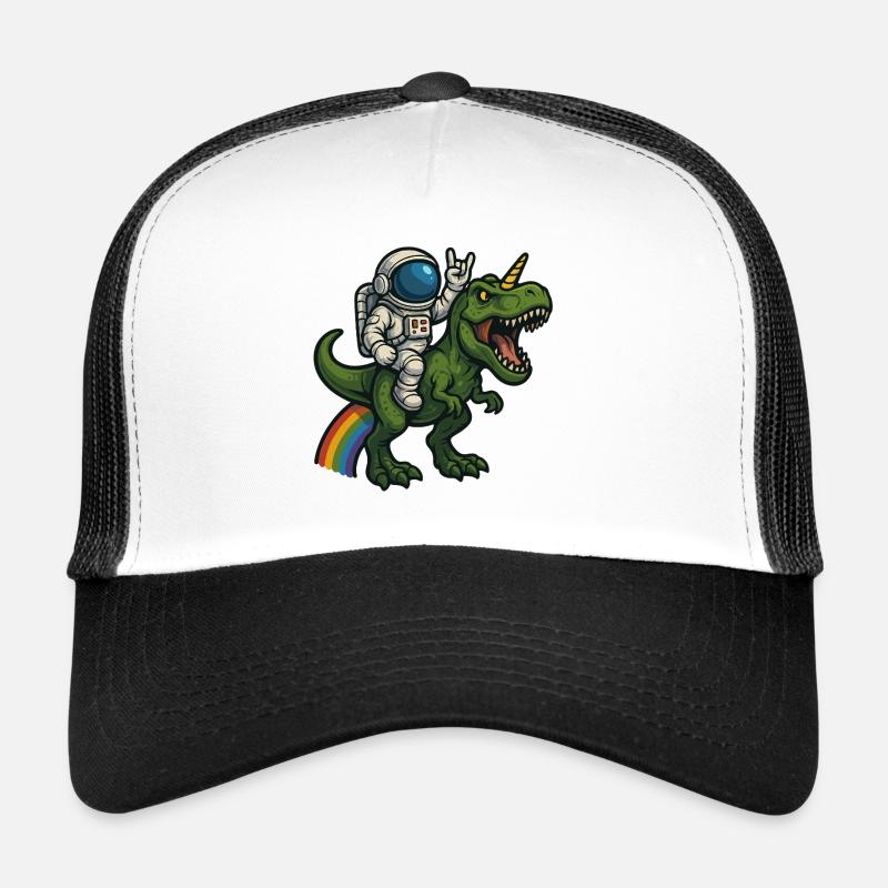 Astronaut Riding Unicorn T-Rex - Trucker Cap - white/black