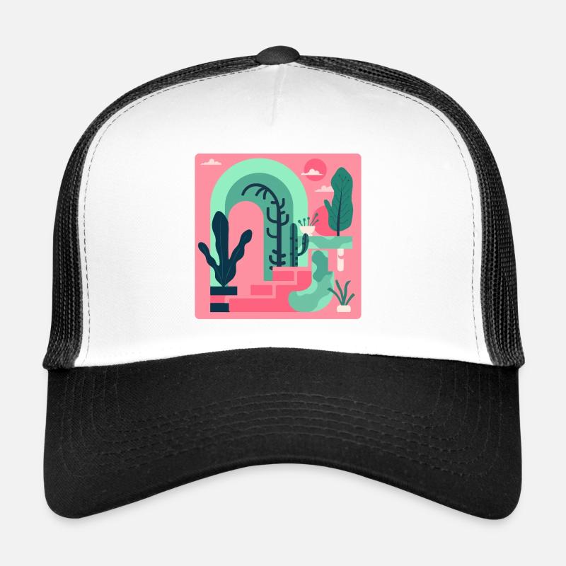Abstrakte Gartenlandschaft in Pink Retro‑Stil Trucker Cap