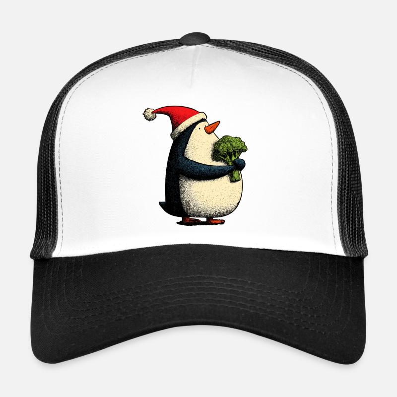 Pingouin de Noël drôle avec brocoli Casquette trucker 