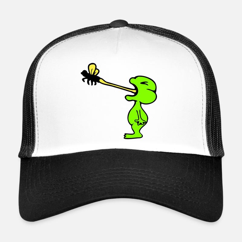 Frosch fängt Fliege Zunge Mücke essen hunger Kröte - Trucker Cap - Weiß/Schwarz