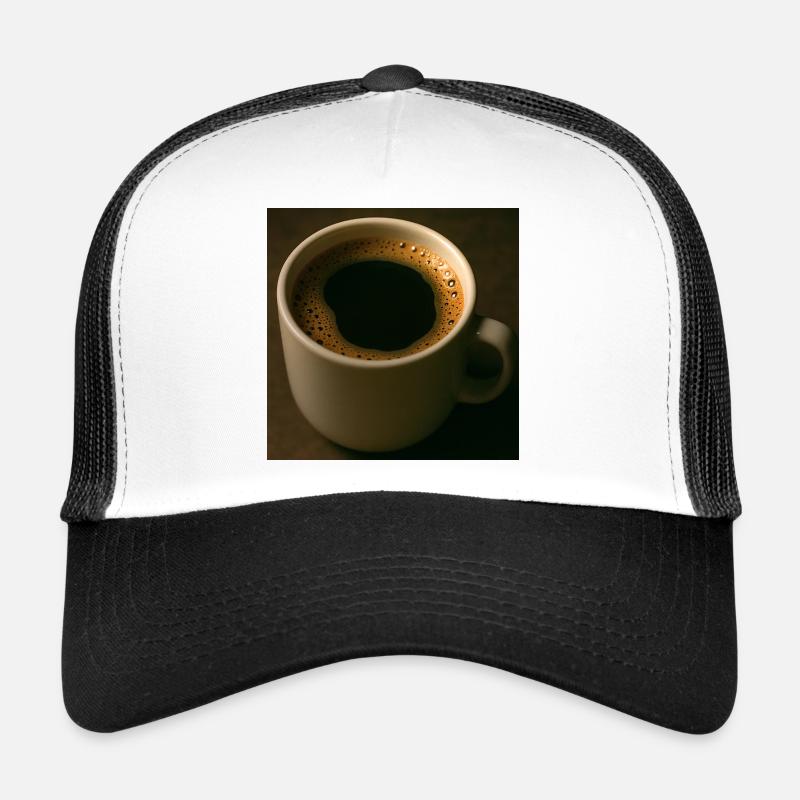 Eine Tasse schwarzer Kaffee Trucker Cap