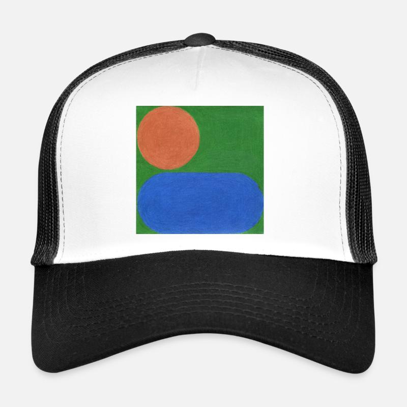 Cercle orange et rectangle bleu - Casquette trucker  - blanc/noir