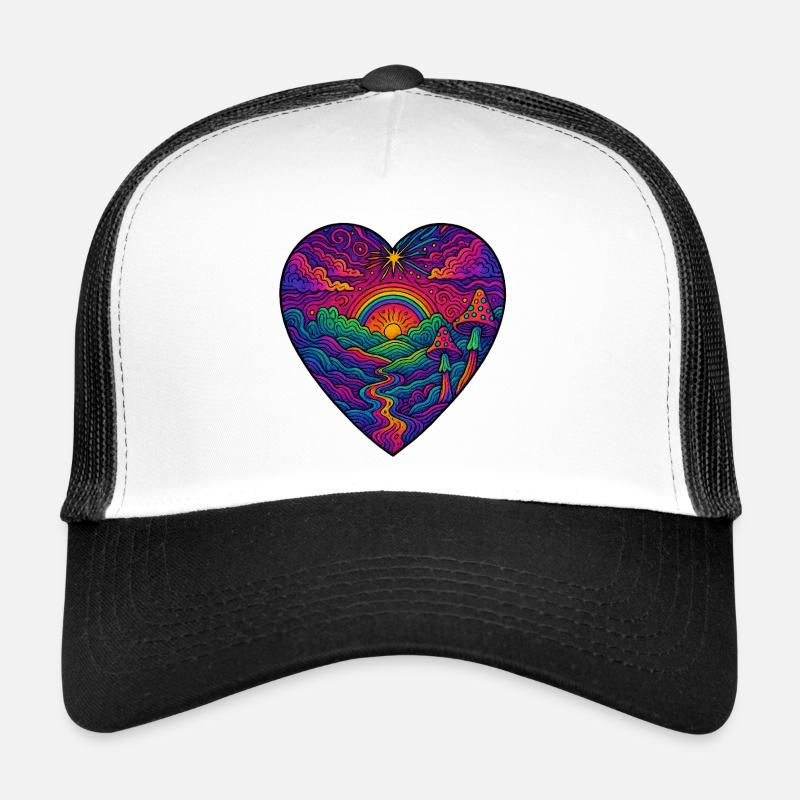 Rainbow Heart Landscape Trucker Cap
